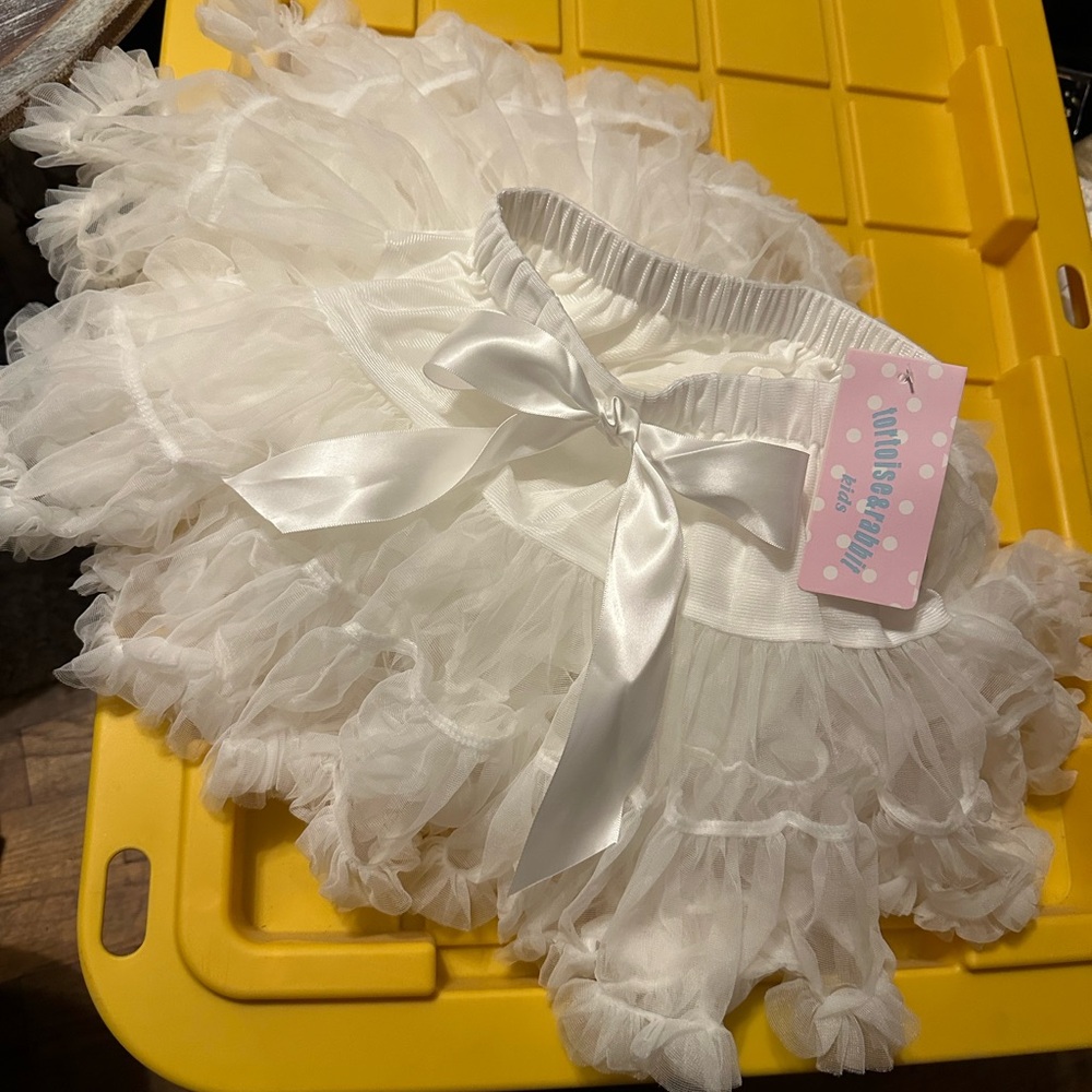 White Ruffled Tutu Skirt with Satin Bow